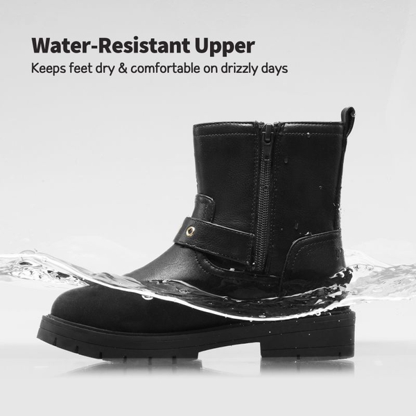 Girls Water-Resistant Zipper Ankle Boots - BLACK - 4
